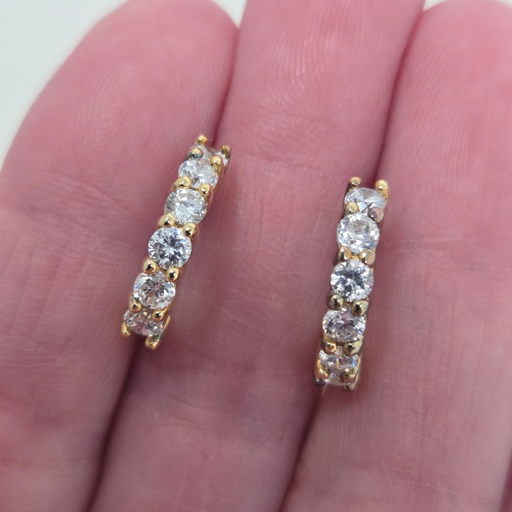 Gold Over Sterling Silver CZ Huggie Hoop Earrings 925 China Latch Back 0.5 Inch